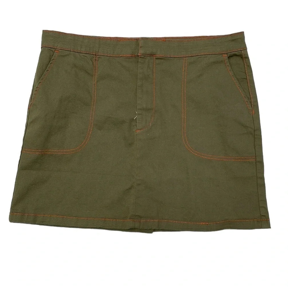 MODCLOTH Skirt Olive Green Twill Pockets Size 14